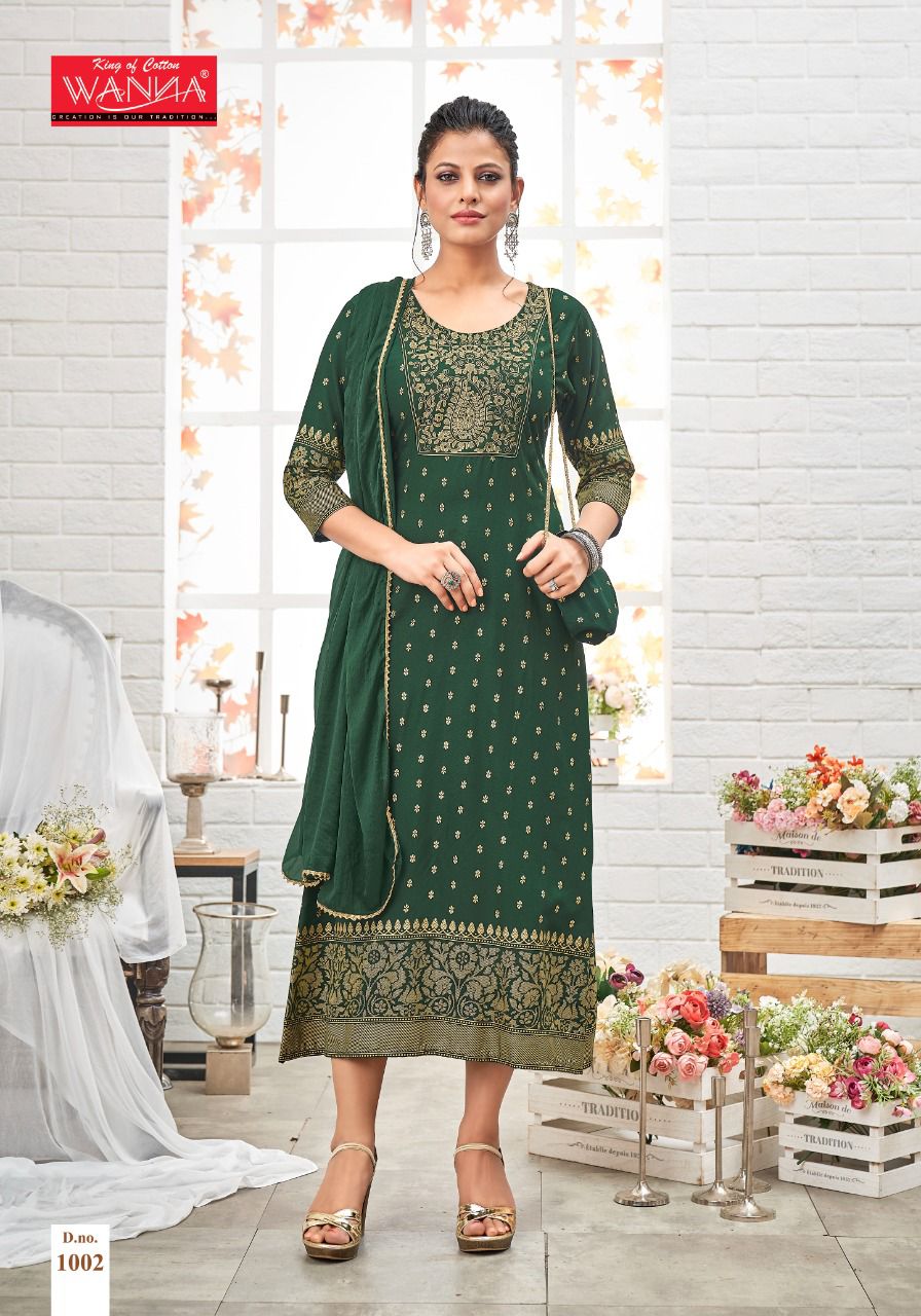 Wanna Paheli Rayon Designer Ethnic Wear Long Kurti With Dupatta Collection